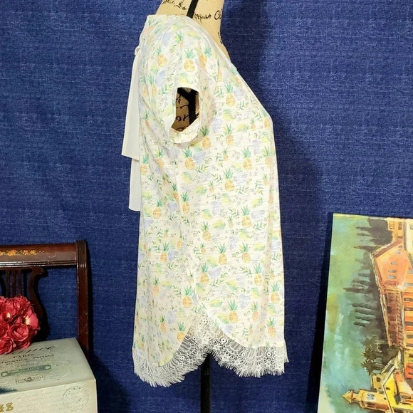 LC Lauren Conrad Women's Regular Pineapple Tie Back Tee Size Small Yellow New - Picture 3 of 9